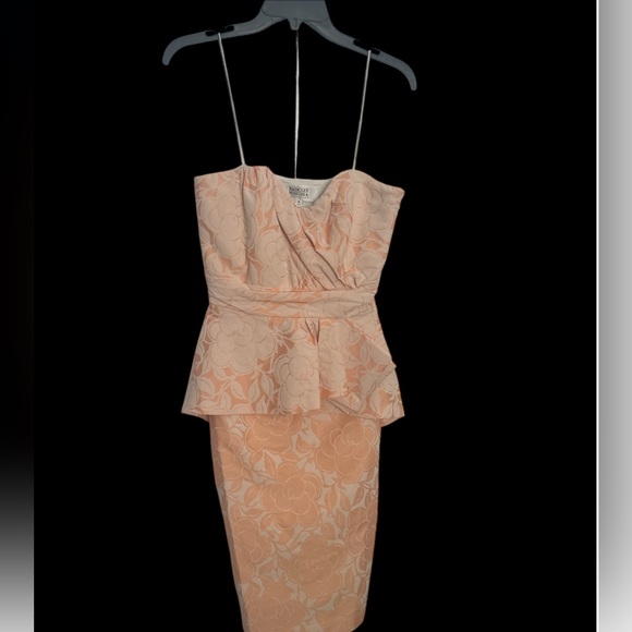 Badgley Mischka Strapless Peach Floral Dress - Picture 1 of 5